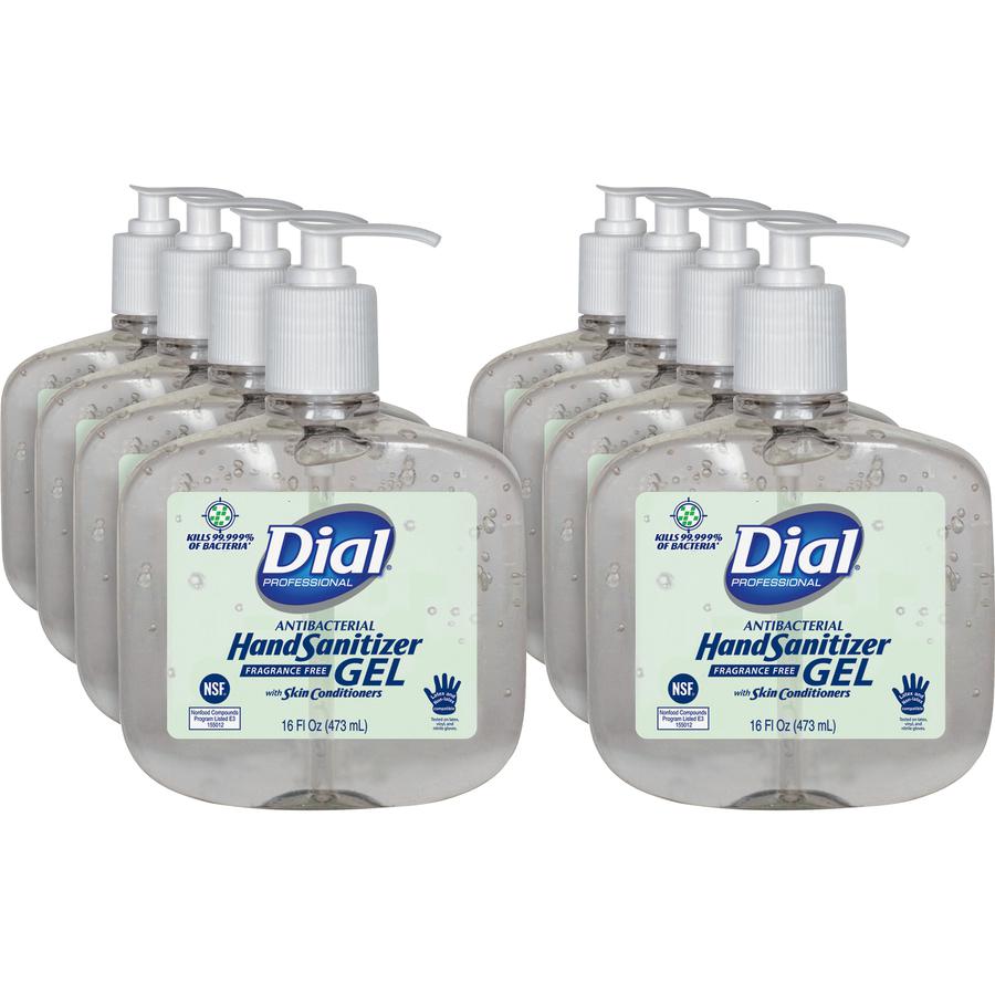 Dial Professional Hand Sanitizer - 16 fl oz (473.2 mL) - Pump Bottle Dispenser - Kill Germs, Bacteria Remover - Hand - Moisturizing - Clear - Fragrance-free, Dye-free - 8 / Carton. Picture 3