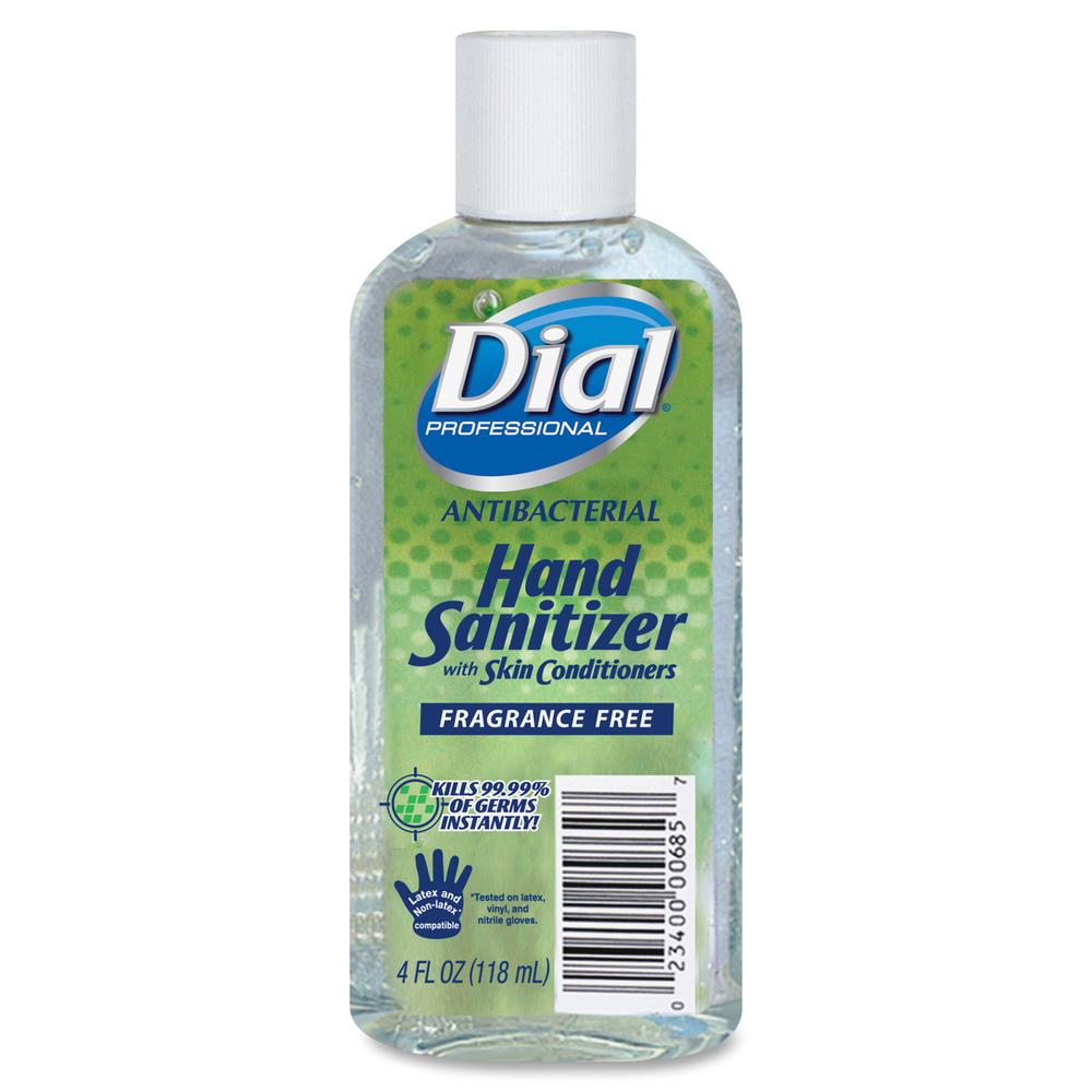Dial Professional Hand Sanitizer - 4 fl oz (118.3 mL) - Flip Top Bottle Dispenser - Kill Germs, Bacteria Remover - Hand - Moisturizing - Clear - Fragrance-free, Dye-free - 24 / Carton. Picture 3