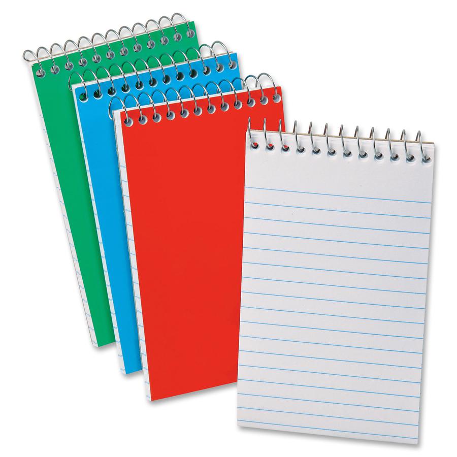 Ampad Wirebound Pocket Memo Book - 40 Sheets - Wire Bound - Narrow Ruled - 0.25" Ruled - 15 lb Basis Weight - 4" x 6" - White Paper - RedPressboard, Green, Blue Cover - Compact, Flexible, Unperforated. Picture 2