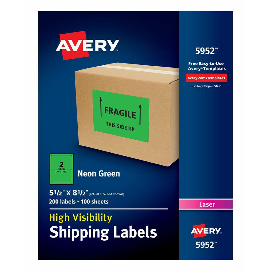 Avery&reg; Neon Shipping Labels, 5-1/2" x 8-1/2" , 200 Labels (5952) - 5 1/2" Width x 8 1/2" Length - Permanent Adhesive - Rectangle - Laser - Neon Green - Paper - 2 / Sheet - 100 Total Sheets - 200 T. Picture 3