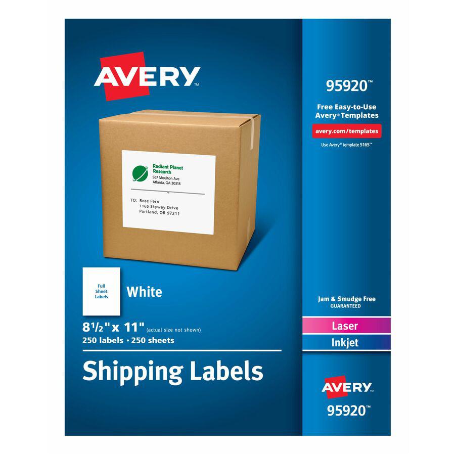 Avery&reg; Shipping Address Labels, 250 Labels, Full Sheet Labels, Permanent (95920) - 8 1/2" Width x 11" Length - Permanent Adhesive - Rectangle - Laser, Inkjet - White - Paper - 1 / Sheet - 250 Tota. Picture 4