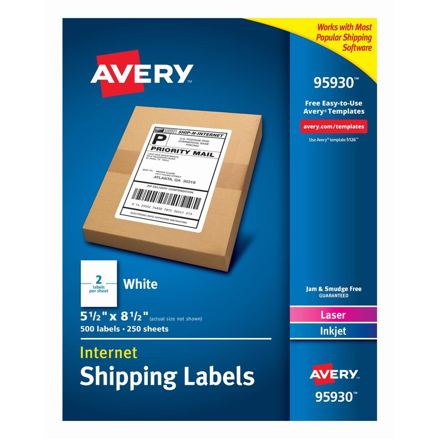 Avery&reg; Shipping Label - 5 1/2" Width x 8 1/2" Length - Permanent Adhesive - Rectangle - Laser, Inkjet - White - Paper - 2 / Sheet - 250 Total Sheets - 500 Total Label(s) - 500 / Box - Permanent Ad. Picture 2
