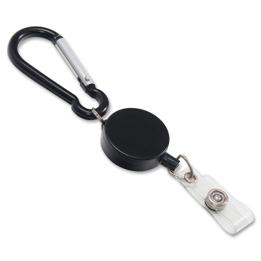 Advantus Metal Badge Reel/Carabiner Set - Nylon, Metal - 5 / Pack - Black. Picture 2