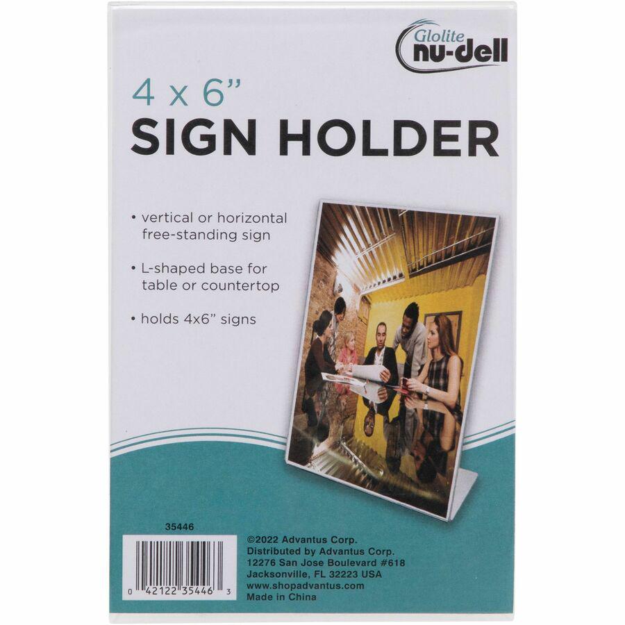 Golite nu-dell Freestanding Sign Holder - 1 Each - 4" Width x 6" Height - Rectangular Shape - Award, Certificate, Photo - Plastic - Clear. Picture 7