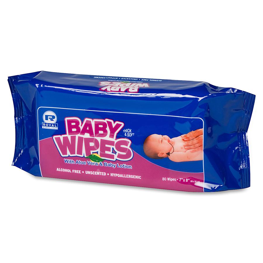 Royal Paper Products Baby Wipes Refill Pack - White - Unscented, Extra Soft, Pre-moistened, Alcohol-free, Hypoallergenic - For School, Home, Skin, Church, Day Care - 80 Per Pack - 12 / Carton. Picture 2