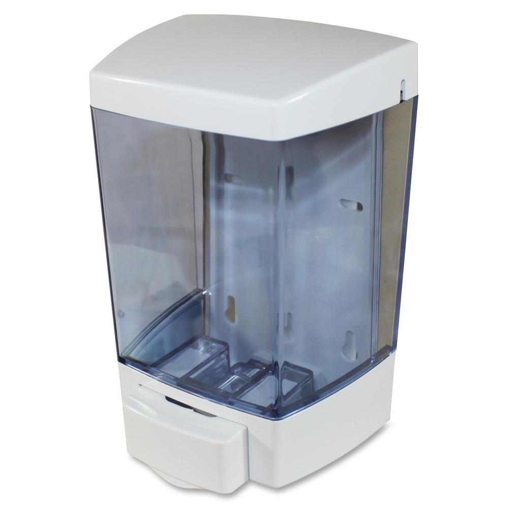 Genuine Joe Liquid Soap Dispenser - Manual - 1.44 quart Capacity - See-through Tank, Water Resistant - White - 1Each. Picture 2