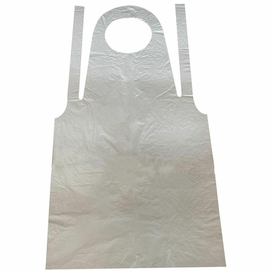 Genuine Joe 50" Disposable Poly Apron - Polyethylene - For Food Service, Manufacturing - White - 100 / Pack. Picture 6