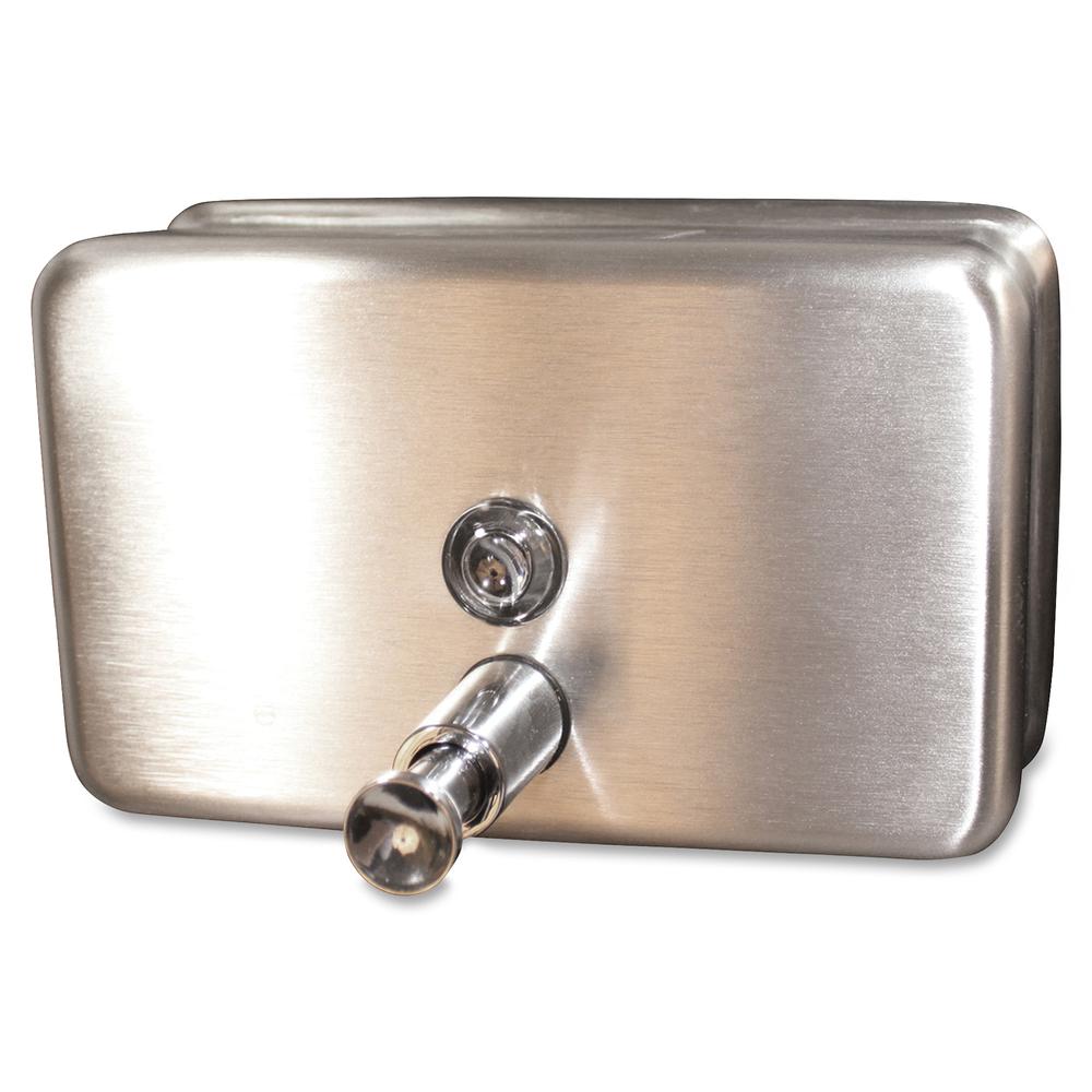 Genuine Joe Stainless 40oz Soap Dispenser - Manual - 1.25 quart Capacity - Stainless Steel - 1Each. Picture 2