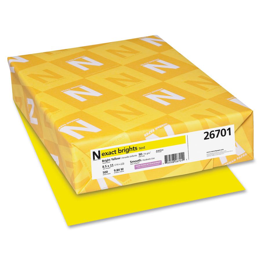 Exact Brights&reg; Smooth Colored Paper - Yellow - Letter - 8 1/2" x 11" - 50 lb Basis Weight - Smooth - 500 / Pack - Printable, Lignin-free, Acid-free, Elemental Chlorine-free - Bright Yellow. Picture 2