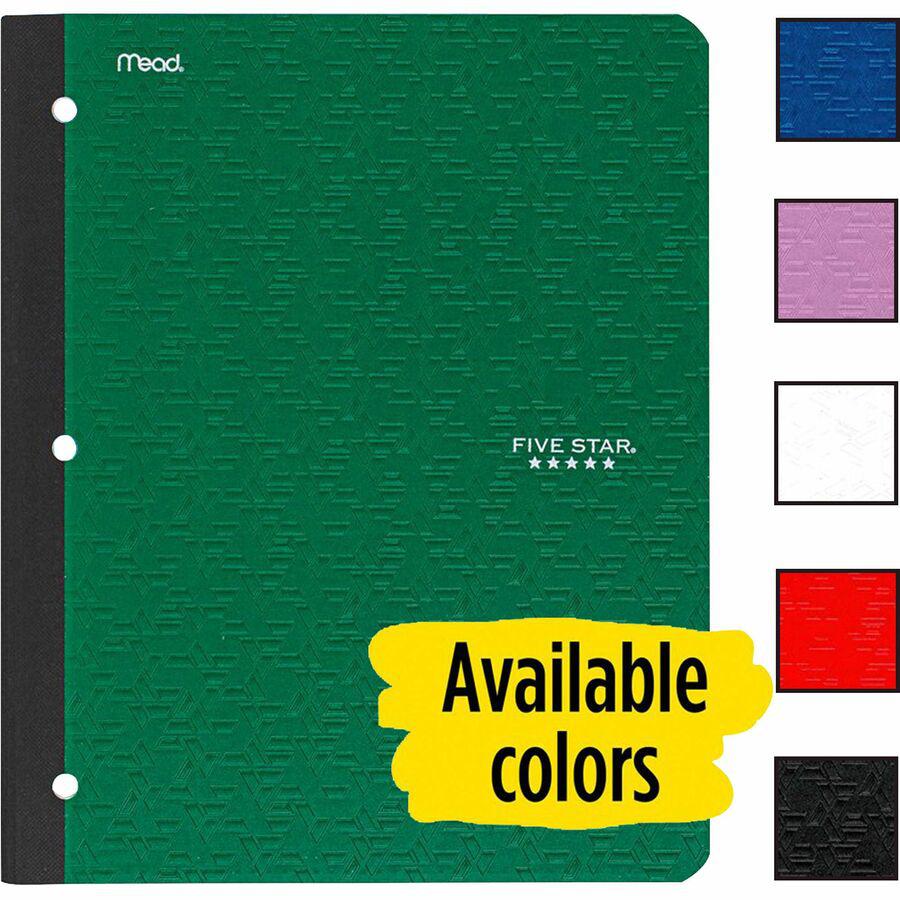 Five Star 11" 1-subject Wireless Notebook - 80 Sheets - Sewn - College Ruled - 3 Hole(s) - 9 1/8" x 11" - BlackPlastic Cover - Pocket, Perforated, Bleed Resistant, Easy Tear, Durable Cover - 1 Each. Picture 3