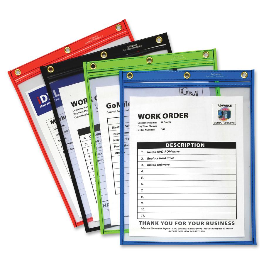 C-Line Super Heavyweight Plus Shop Ticket Holder, Stitched - Both Sides Clear, Assorted Colors, 9 x 12, 20/BX, 50920. Picture 2
