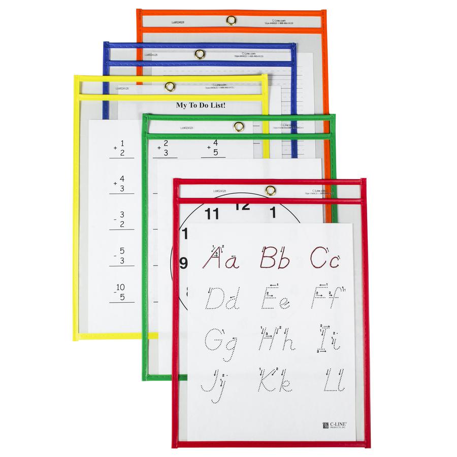 C-Line Reusable Dry Erase Pockets - Study Aid - Assorted Primary Colors, 9 x 12, 25/BX, 40620. Picture 2
