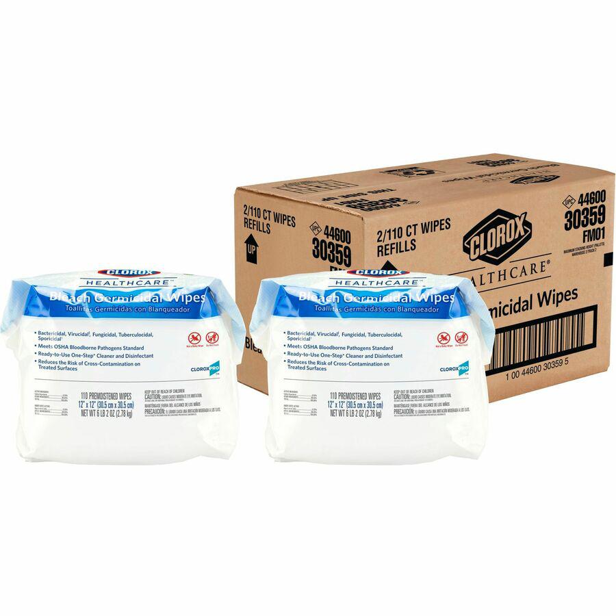 Clorox Healthcare Bleach Germicidal Wipes Refill - Ready-To-Use Wipe - 110 / Pack - 2 / Carton - White. Picture 5