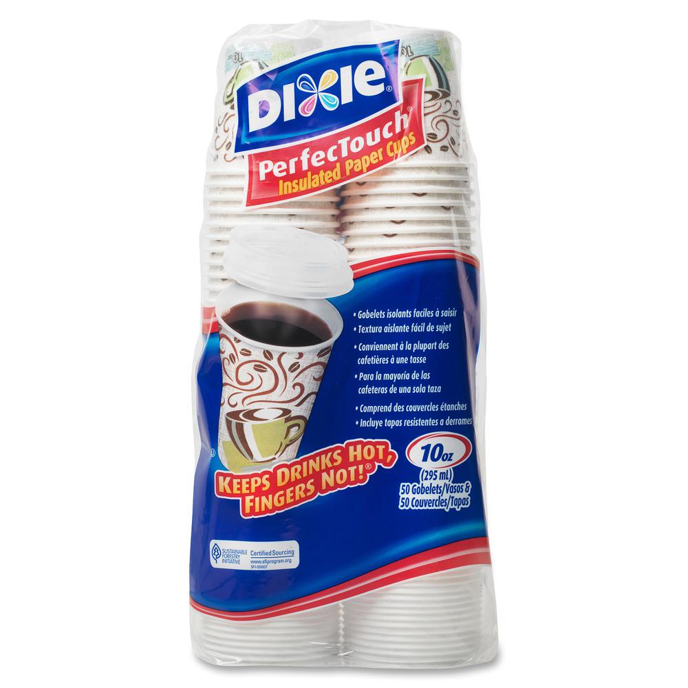Dixie PerfecTouch 10 oz Hot Coffee Cup and Lid Sets by GP Pro - 50 / Pack - 6 / Carton - White - Coffee, Hot Drink, Beverage. Picture 2