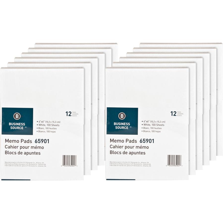 Business Source Plain Memo Pads - 100 Sheets - Plain - Glued - Unruled - 15 lb Basis Weight - 4" x 6" - White Paper - Chipboard Backing - 144 / Carton. Picture 6