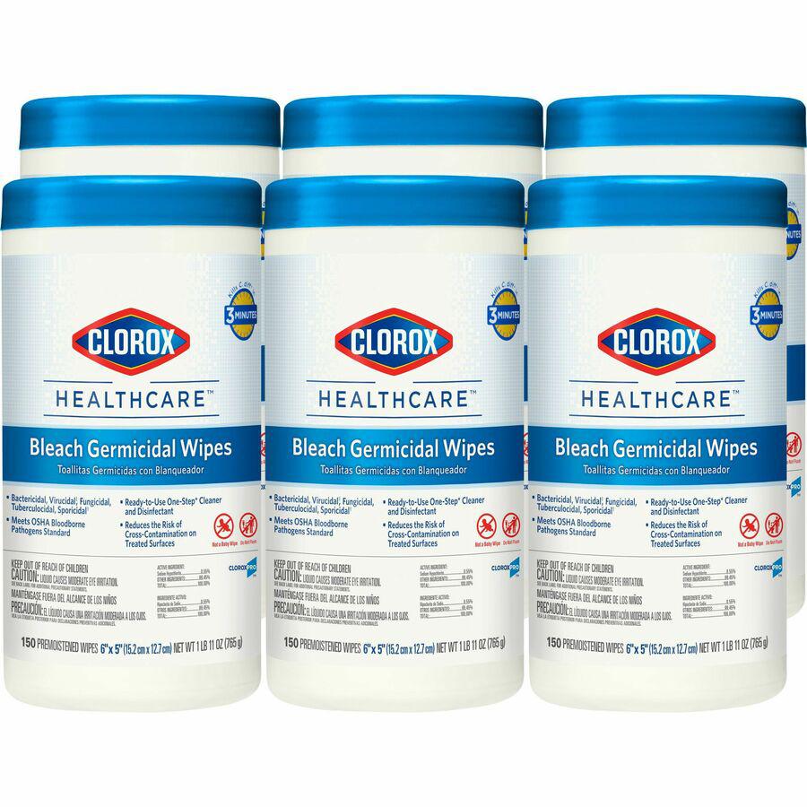 Clorox Healthcare Bleach Germicidal Wipes - Ready-To-Use Wipe6" Width x 5" Length - 150 / Canister - 6 / Carton. Picture 3