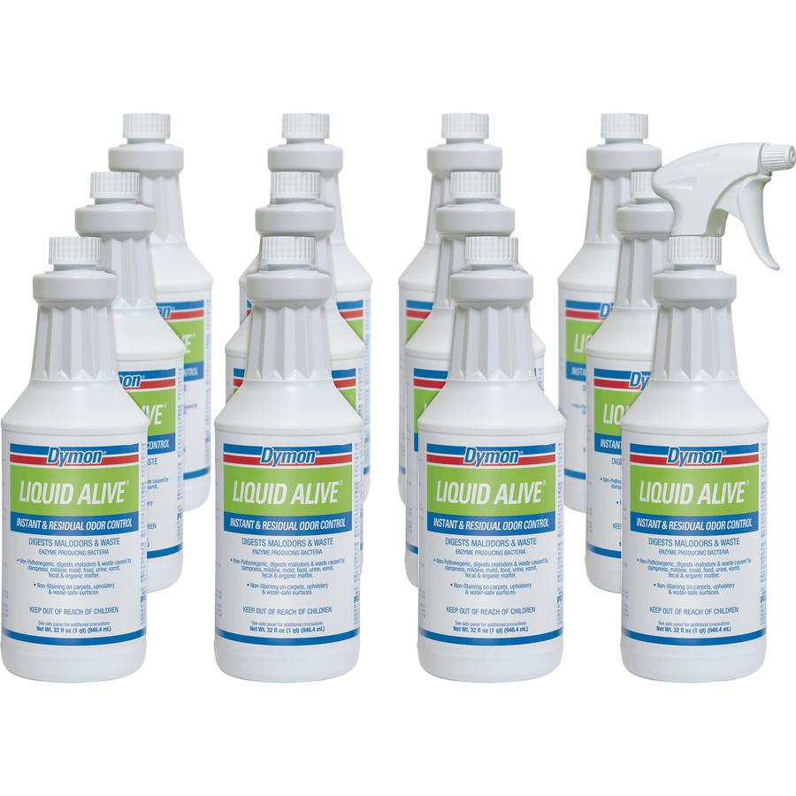 Dymon Liquid Alive Instant Odor Digester - Spray - 32 fl oz (1 quart) - Bottle - 12 / Carton. Picture 4