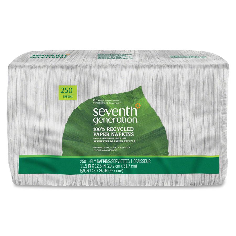 Seventh Generation 100% Recycled Paper Napkins - 1 Ply - 11.50" x 12.50" - White - Paper - 250 Per Pack - 12 / Carton. Picture 2