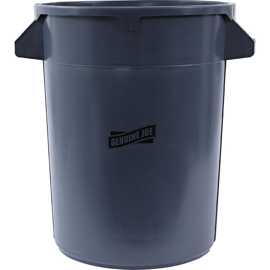 Genuine Joe Heavy-Duty Trash Container - 32 gal Capacity - Side Handle, Venting Channel - Plastic - Gray - 6 / Carton. Picture 11