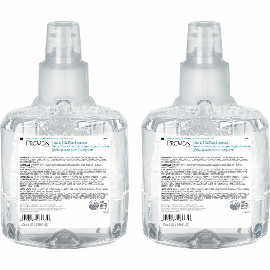Provon LTX-12 Refill Clear & Mild Foam Handwash - 40.6 fl oz (1200 mL) - Pump Bottle Dispenser - Kill Germs - Skin, Hand - Moisturizing - Clear - Rich Lather, Fragrance-free, Dye-free - 2 / Carton. Picture 10