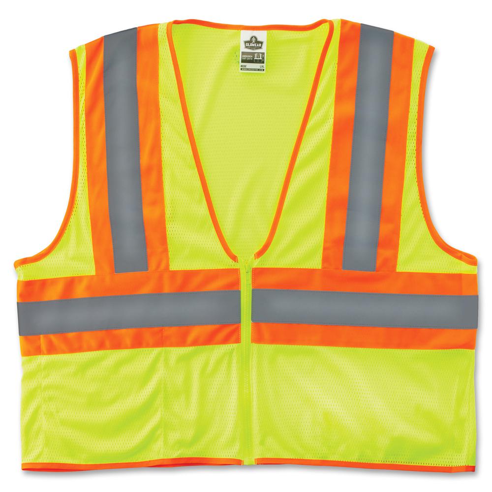 GloWear Class 2 Two-tone Lime Vest - Small/Medium Size - Lime - Reflective, Machine Washable, Lightweight, Pocket, Zipper Closure - 1 Each. Picture 2