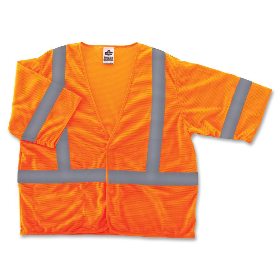 GloWear Class 3 Orange Economy Vest - Small/Medium Size - Orange - Reflective, Machine Washable, Lightweight, Pocket, Hook & Loop Closure - 1 Each. Picture 2