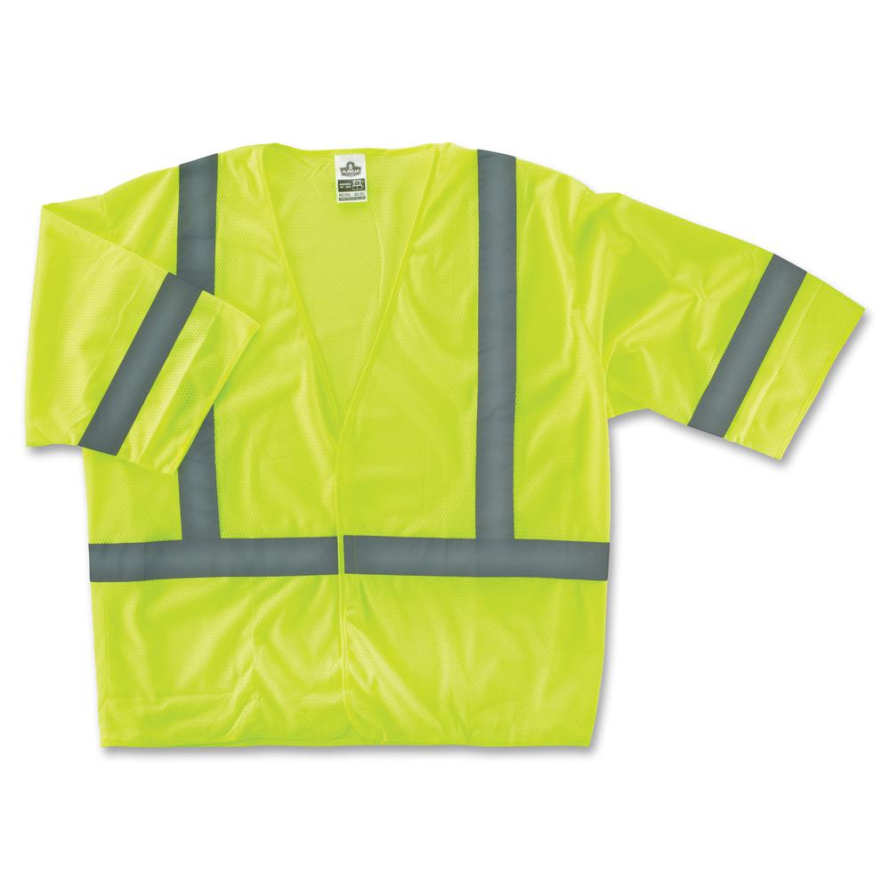 GloWear Class 3 Lime Economy Vest - Small/Medium Size - Lime - Reflective, Machine Washable, Lightweight, Pocket, Hook & Loop Closure - 1 Each. Picture 2