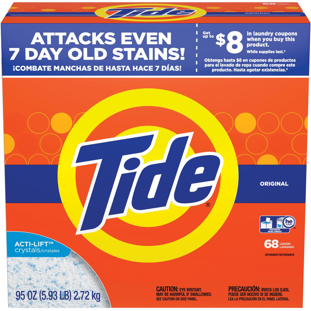Tide Powder Laundry Detergent - For Clothing, Laundry - Concentrate - 95 oz (5.94 lb) - Original Scent - 1 / Box - Orange. Picture 2