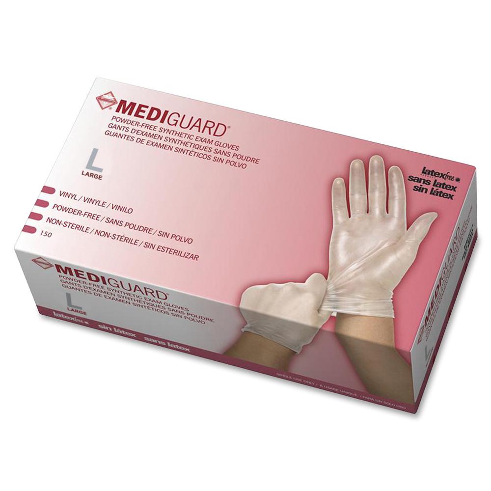 Medline MediGuard Vinyl Nonsterile Exam Gloves Large Size Vinyl Clear Powderfree