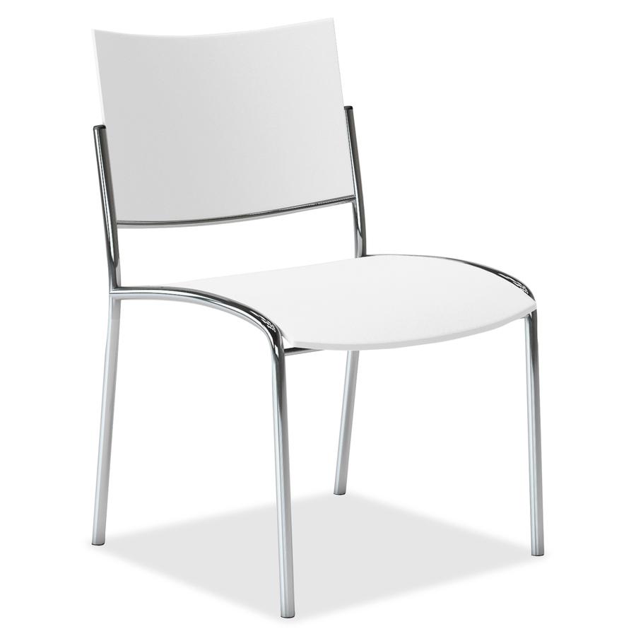 Mayline Escalate Series Seating Stackable Chairs - White Plastic Seat - White Plastic Back - Silver Chrome Frame - Four-legged Base - 4 / Carton. Picture 2