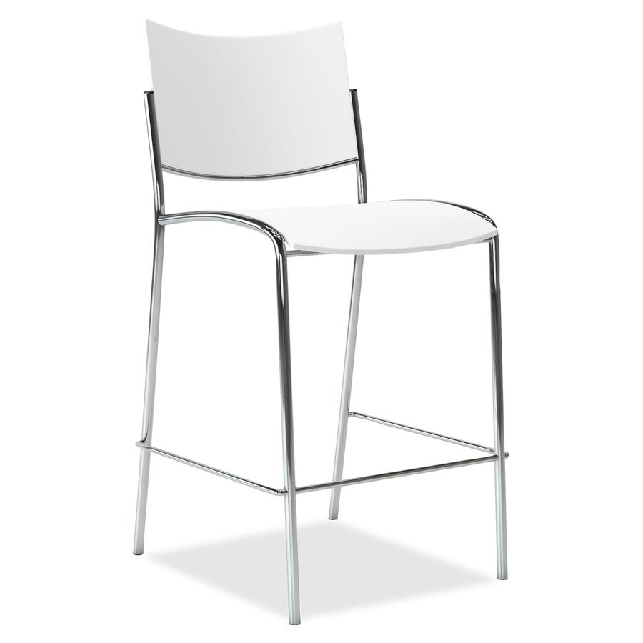 Mayline Escalate - Stackable Stool - White Plastic Seat - White Plastic Back - Silver Frame - Four-legged Base - 2 / Carton. Picture 3