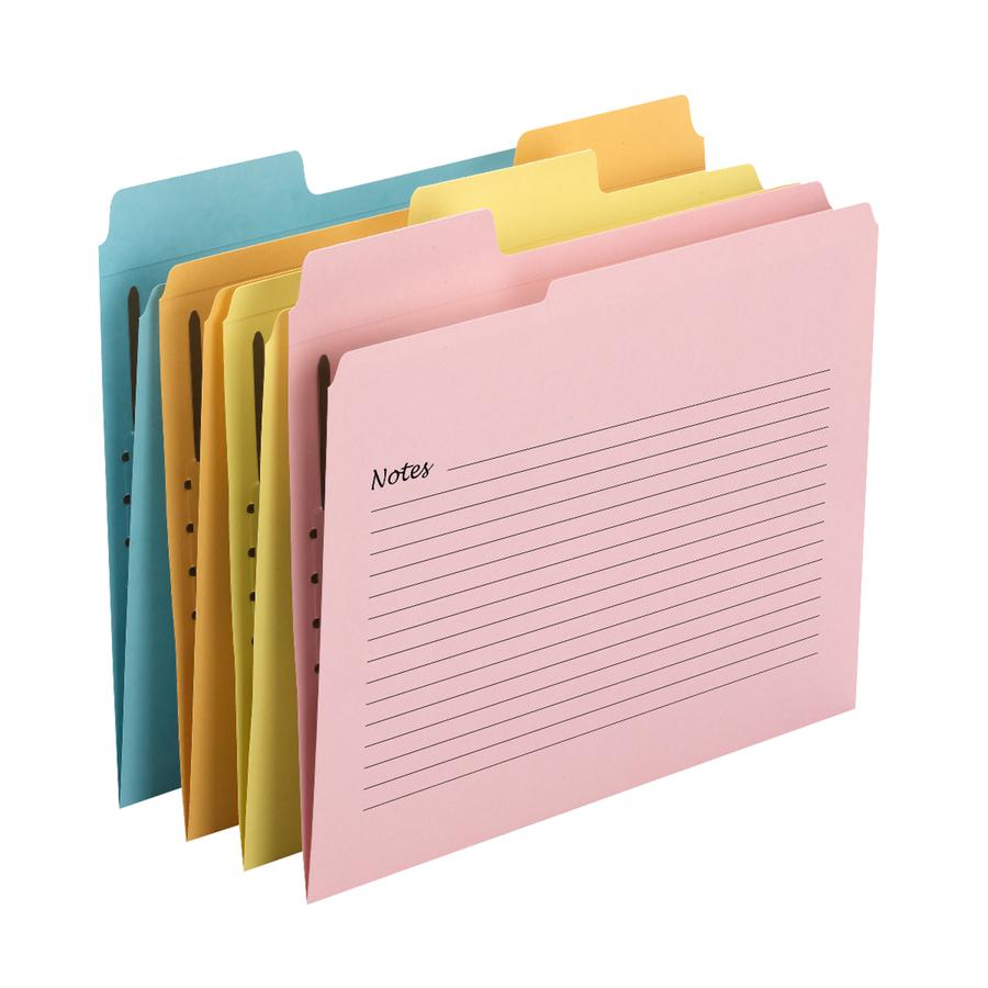 Smead SuperTab 1/3 Tab Cut Letter Recycled Top Tab File Folder - 8 1/2" x 11" - 1 x 2K Fastener(s) - Top Tab Location - Pink, Yellow, Goldenrod, Aqua - 10% Recycled - 24 / Pack. Picture 2