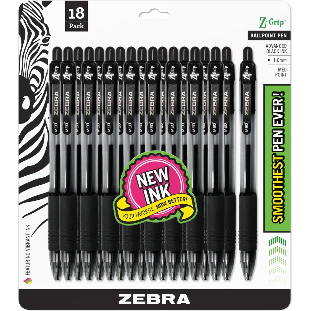 Zebra Z-Grip Retractable Ballpoint Pens - Medium Pen Point - 1 mm Pen Point Size - Retractable - Black - 18 / Pack. Picture 3