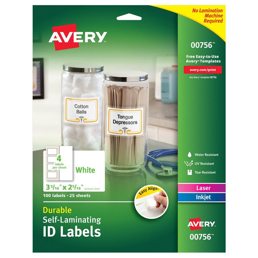 Avery&reg; Easy Align ID Label - 2 5/16" Width x 3 5/16" Length - Permanent Adhesive - Rectangle - Laser, Inkjet - White - Film, Laminate - 4 / Sheet - 25 Total Sheets - 100 Total Label(s) - 5. Picture 3