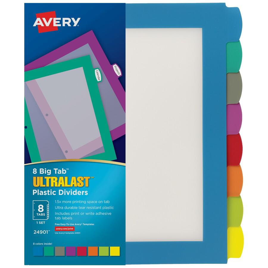 Avery&reg; Big Tab&trade; UltraLast&trade; Plastic Dividers for Laser and Inkjet Printers, 8 tabs - 8 x Divider(s) - 8 Write-on Tab(s) - 8 - 8 Tab(s)/Set - 8.5" Divider Width x 11" Divider Length - 3 . Picture 3