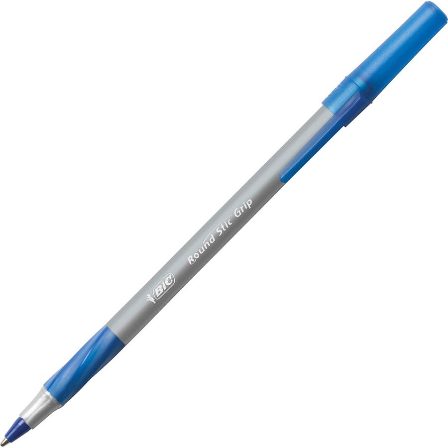 BIC Round Stic Grip Ballpoint Pen - Medium Pen Point - 1.2 mm Pen Point Size - Blue - Brass Tip - 36 / Box. Picture 6