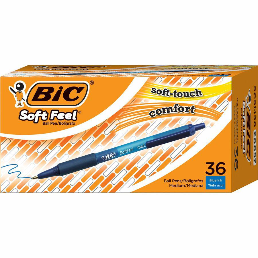 BIC SoftFeel Retractable Ball Pens - Medium Pen Point - 1 mm Pen Point Size - Retractable - Blue - Blue Barrel - 36 / Box. Picture 5