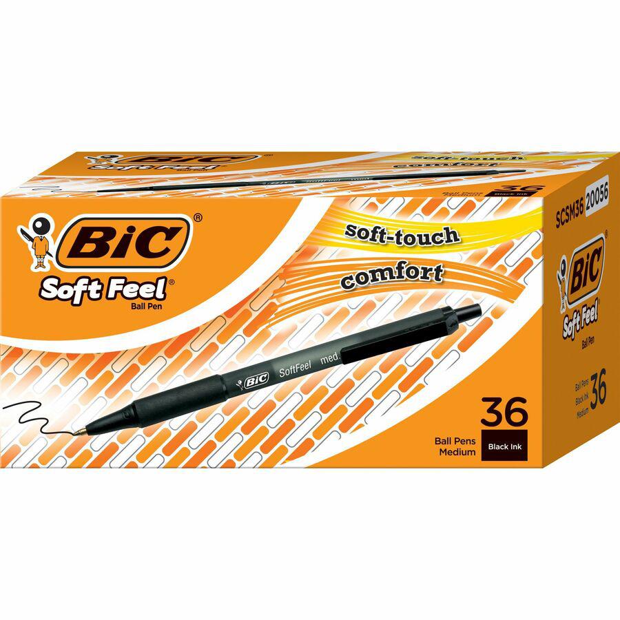 BIC SoftFeel Retractable Ball Pens - Medium Pen Point - 1 mm Pen Point Size - Retractable - Black - Black Barrel - 36 / Box. Picture 7