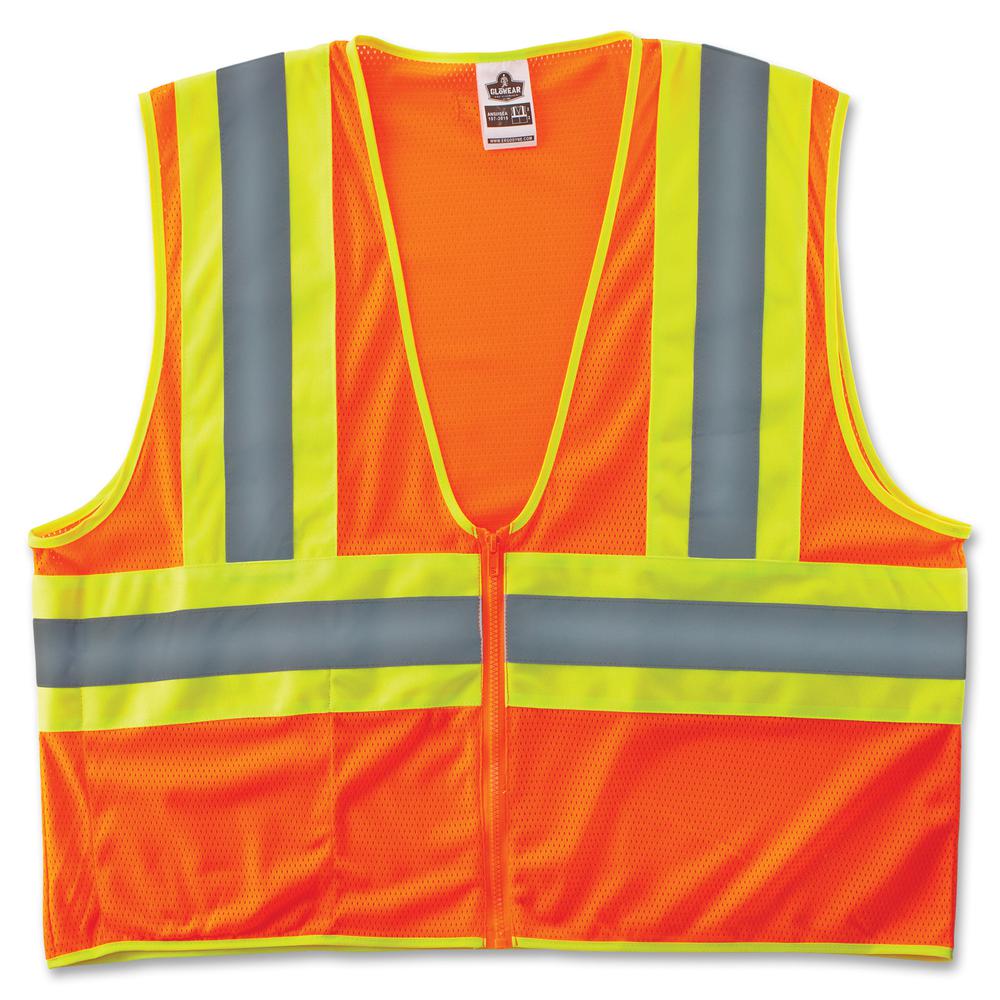GloWear Class 2 Two-tone Orange Vest - Recommended for: Construction - Large/Extra Large Size - Zipper Closure - Polyester Mesh, Fabric - Orange, Lime, Silver - Reflective, Machine Washable, Lightweig. Picture 2