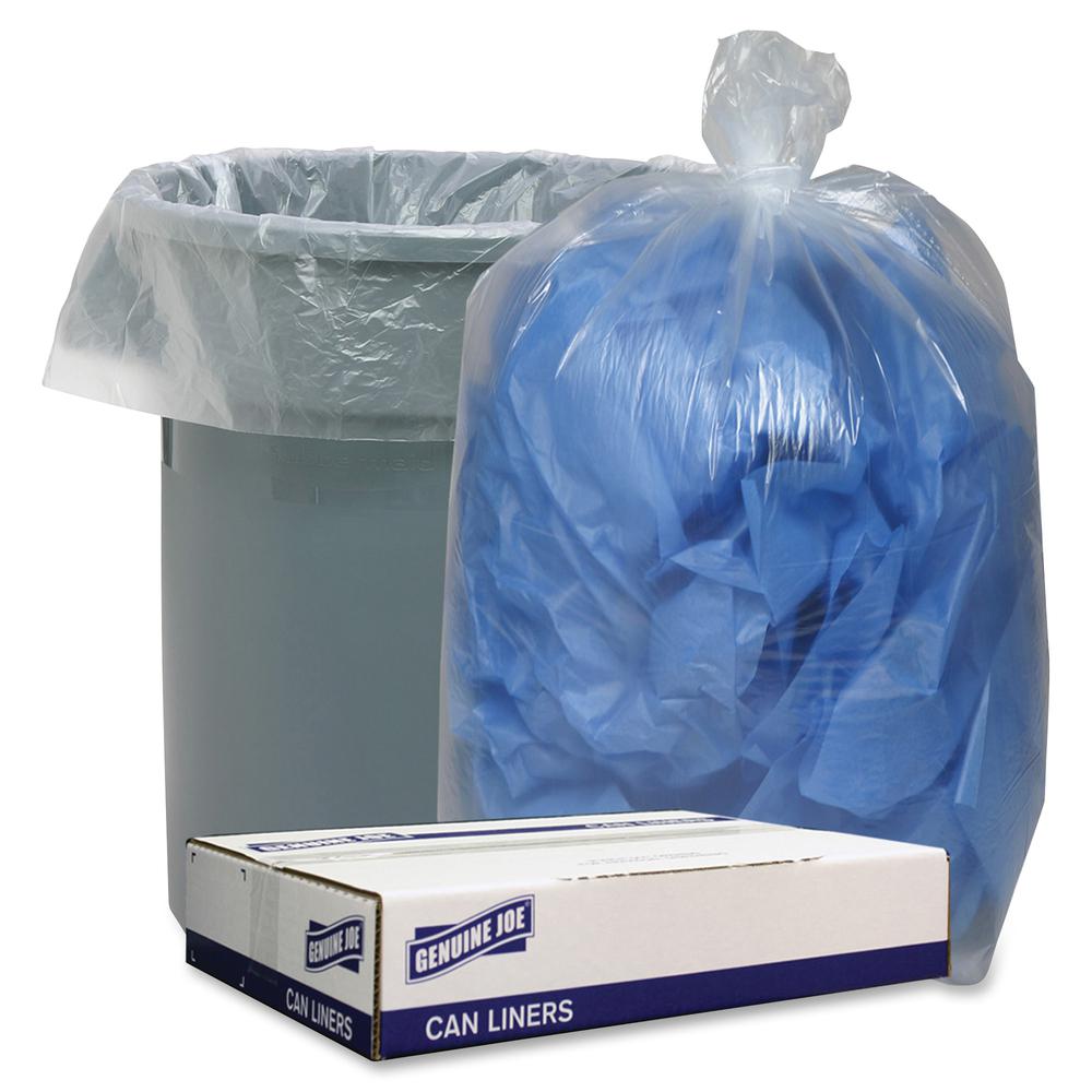Genuine Joe Clear Low Density Can Liners - 33 gal Capacity - 33" Width x 39" Length - 1.10 mil (28 Micron) Thickness - Low Density - Clear - 100/Carton - Recycled. Picture 2