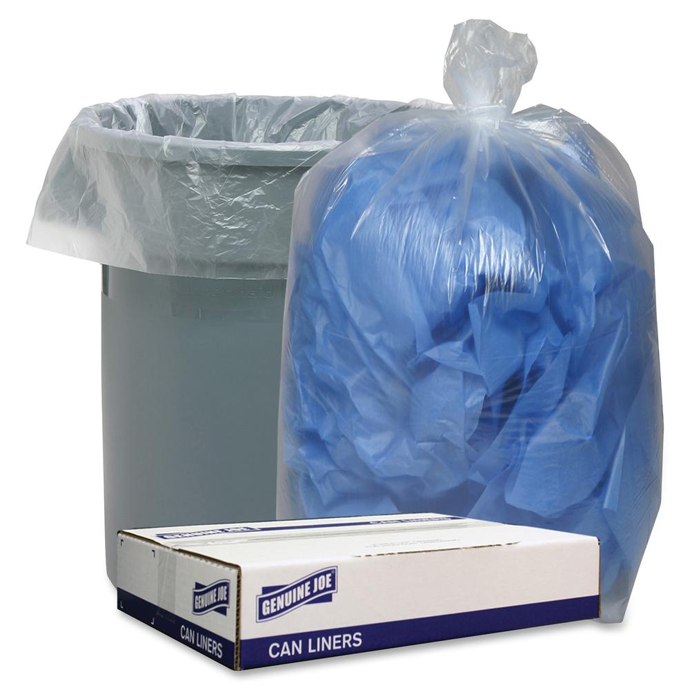 Genuine Joe Low Density Can Liners - 60 gal Capacity - 38" Width x 58" Length - 1.75 mil (44 Micron) Thickness - Low Density - Clear - 100/Carton - Recycled. Picture 2