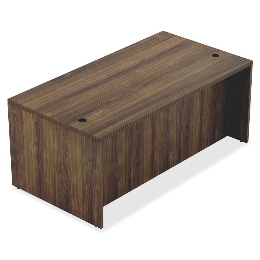 Lorell Chateau Series Rectangular desk - 66.1" x 29.5"30" Table, 1.5" Table Top - Reeded Edge - Material: P2 Particleboard - Finish: Walnut Laminate - Durable, Modesty Panel, Grommet - For Office. Picture 6