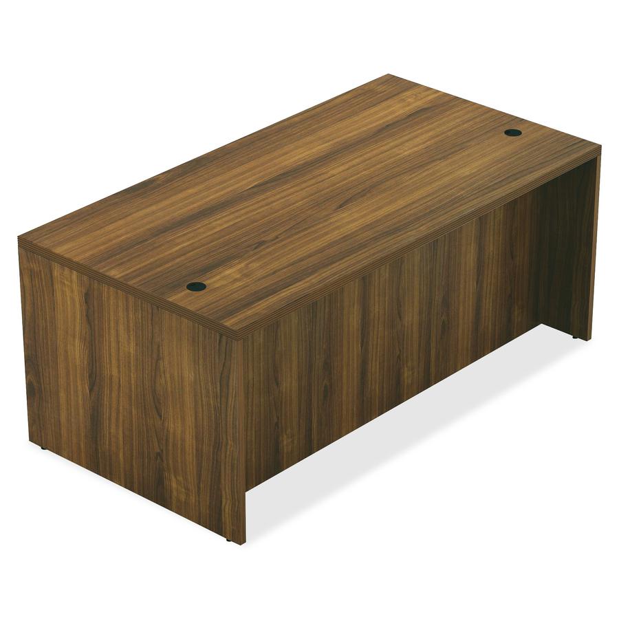 Lorell Chateau Series Rectangular desk - 59" x 29.5"30" Table, 1.5" Table Top - Reeded Edge - Material: P2 Particleboard - Finish: Walnut Laminate - Durable, Modesty Panel, Grommet - For Office. Picture 6