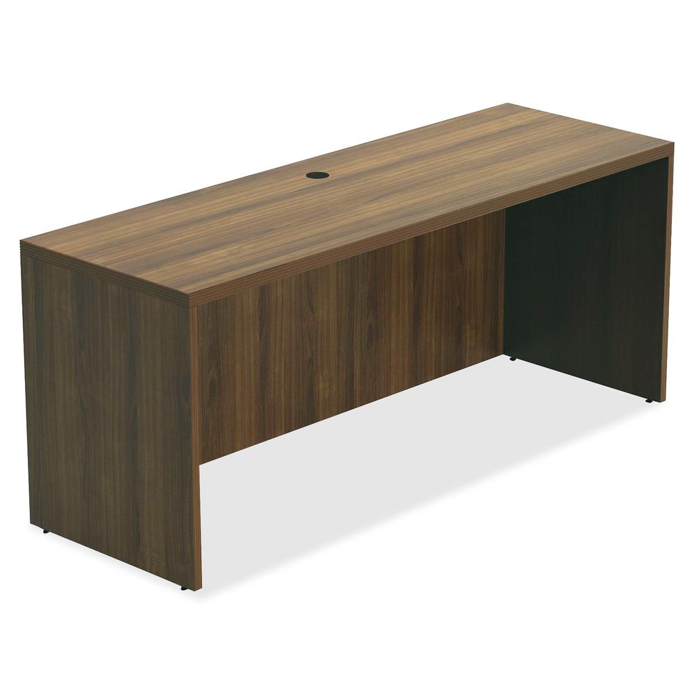 Lorell Chateau Series Credenza - 66.1" x 23.6"30" Credenza, 1.5" Top - Reeded Edge - Material: P2 Particleboard - Finish: Walnut, Laminate - Durable, Grommet, Cord Management, Modesty Panel - For Offi. Picture 6