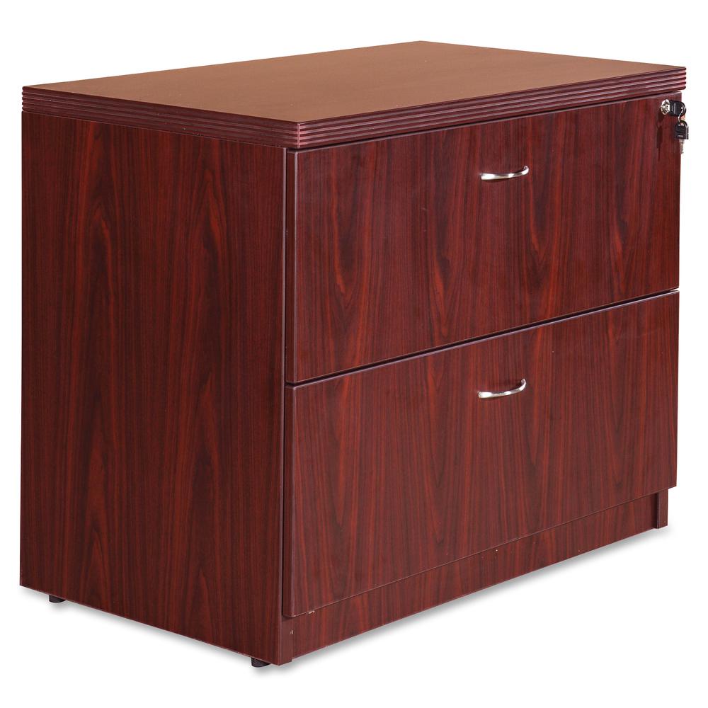 Lorell Chateau Series Lateral File - 2-Drawer - 36" x 22"30" Lateral File, 1.5" Top - 2 Drawer(s) - Reeded Edge - Material: Laminate - Finish: Mahogany - Durable, Heavy Duty, Ball-bearing Suspension -. Picture 2