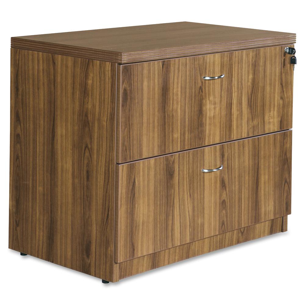 Lorell Chateau Series Lateral File - 2-Drawer - 36" x 22"30" Lateral File, 1.5" Top - 2 Drawer(s) - Reeded Edge - Material: Laminate - Finish: Walnut - Durable, Heavy Duty, Ball-bearing Suspension - F. Picture 5