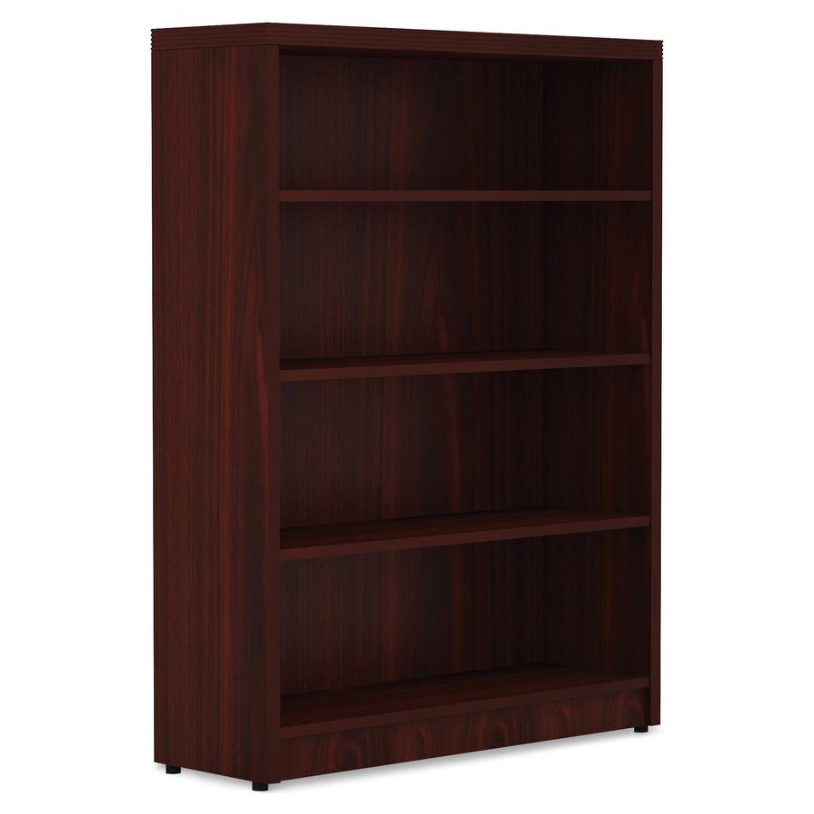 Lorell Chateau Series Bookshelf - 1.5" Top, 36" x 11.6"48.5" Bookshelf - 4 Shelve(s) - Reeded Edge - Material: P2 Particleboard - Finish: Mahogany - Durable, Sturdy - For Office, Book. Picture 5