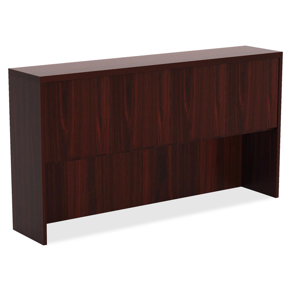 Lorell Chateau Series Mahogany Laminate Desking - 70.9" x 14.8" x 36.5"Hutch, 1.5" Top - Drawer(s)4 Door(s) - Reeded Edge - Material: P2 Particleboard - Finish: Mahogany, Laminate. Picture 5