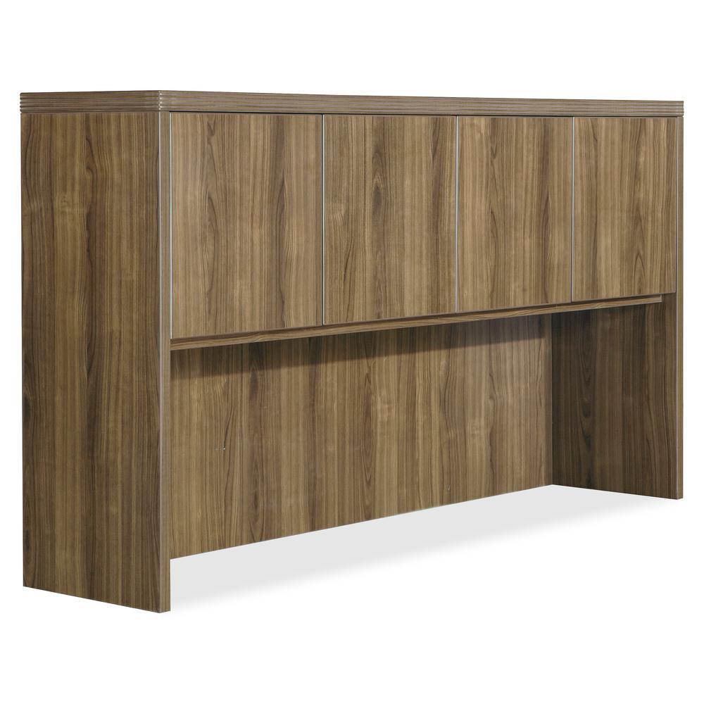 Lorell Chateau Series Hutch - 70.9" x 14.8"36.5" Hutch, 1.5" Top - 4 Door(s) - Reeded Edge - Material: P2 Particleboard - Finish: Walnut, Laminate - Durable - For Office. Picture 3