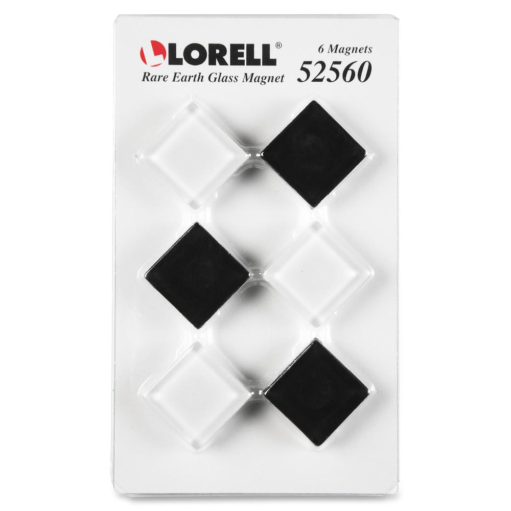 Lorell Square Glass Cap Rare Earth Magnets - Square - 6 / Pack - Black, White. Picture 2